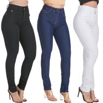 Kit 3 Calças Feminina HNO Jeans Skinny Classic Preta Azul Marinho e Branca Kit 3 Calças Feminina HNO Jeans Skinny Classic Preta Azul Marinho e Branca
