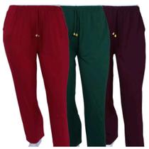 Kit 3 Calças Feminina Lisa Malha Visco lycra Soltinhas Confortáveis Senhoras.