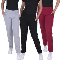 KIT 3 Calças Feminina Moletom Algodão Quentinha