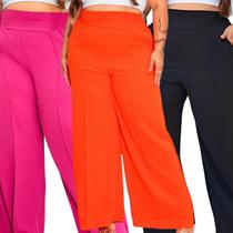 Kit 3 Calças Feminina Pantalona Plus Size Duna Elegante Em Elasticidade Na Cintura Com Bolsos Kit 3 Calças Feminina Pantalona Plus Size Duna Elegante Em Elasticidade Na Cintura Com Bolsos