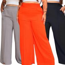 Kit 3 Calças Feminina Pantalona Plus Size Duna Elegante Em Elasticidade Na Cintura Com Bolsos Kit 3 Calças Feminina Pantalona Plus Size Duna Elegante Em Elasticidade Na Cintura Com Bolsos