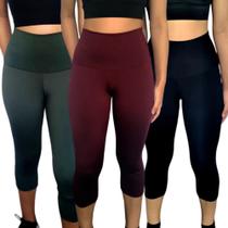 Kit 3 Calças Femininas Corsário Justas Cós Cintura Alta Lisas Cores Sortidas Suplex PP ao Plus Size