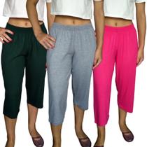 Kit 3 Calças Femininas Corsário Soltinhas Elástico Lisas Cores Sortidas Viscolycra Pp ao Plus Size Kit 3 Calças Femininas Corsário Soltinhas Elástico Lisas Cores Sortidas Viscolycra Pp ao Plus Size