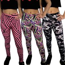 Kit 3 Calças Femininas Legging Elástico Estampas Sortidas Suplex Pp ao Plus Size Kit 3 Calças Femininas Legging Elástico Estampas Sortidas Suplex Pp ao Plus Size