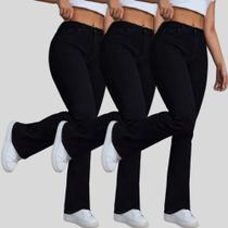 KIT 3 Calças Flare Jeans Preta Feminina Boca de Sino Cintura Alta Modeladora KIT 3 Calças Flare Jeans Preta Feminina Boca de Sino Cintura Alta Modeladora