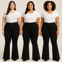 Kit 3 Calças Flare Plus Size Bailarina Cós Alto em Suplex Confortável Kit 3 Calças Flare Plus Size Bailarina Cós Alto em Suplex Confortável