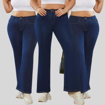 KIT 3 Calças Flare Plus SizeJeans Feminina Boca de Sino Cintura Alta Modeladora