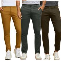 Kit 3 Calças FMF de Sarja Chino Com Bolso Traseiro Embutido Alfaiataria Skinny