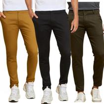 Kit 3 Calças FMF de Sarja Chino Com Bolso Traseiro Embutido Alfaiataria Skinny