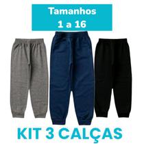 Kit 3 Calças Infantil Juvenil Moletom Com Punho Unisex 1 a 16