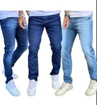 Kit 3 Calças Jeans com Elastano Skinny e Slim Masculina Linha Premium Tradicional