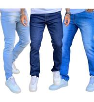 Kit 3 Calças Jeans com Elastano Skinny e Slim Masculina Linha Premium Tradicional