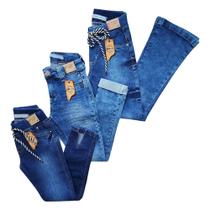 Kit 3 calças jeans com lycra infantil menina.