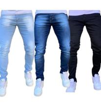 Kit 3 Calças Jeans com Lycra Skinny e Slim Masculina Linha Premium Tradicional
