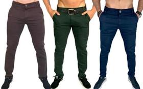Kit 3 Calças Jeans e Sarja Sport Fino Masculina Linha Premium Tradicional Slim