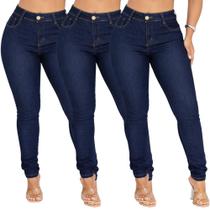 Kit 3 Calças Jeans Feminina Skinny com Elastano Cintura Alta