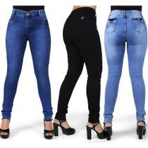 Kit 3 Calças Jeans Feminina Skinny Levanta Bumbum Cintura Alta com Elastano - Fashion Jeans