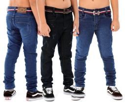 Kit 3 Calças Jeans Infantil Juvenil Meninos De 4 A 16 Anos