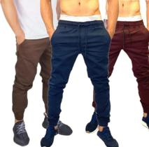 kit 3 calças jeans jogger com elastano masculina jeans slim cores variadas lançamento - sky jeans