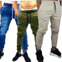 kit 3 calças jeans jogger com elastano masculina jeans slim cores variadas lançamento - sky jeans