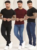Kit 3 Calças Jeans Lisa Masculina Básica Skinny Com Elastano A-130/133/140