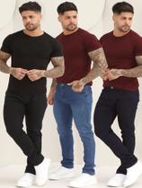 Kit 3 Calças Jeans Lisa Masculina Skinny Básica Com Lycra A- 130/133/151 Kit 3 Calças Jeans Lisa Masculina Skinny Básica Com Lycra A- 130/133/151