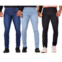 Kit 3 Calças Jeans Masculina Lycra Slim Atacado Colorida