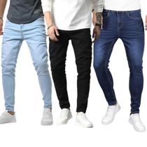 Kit 3 Calças Jeans Masculina Skinny Slim Elastano Laycra