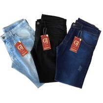 Kit 3 Calças Jeans Masculina Slim Elastano