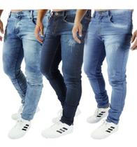 Kit 3 Calças Jeans Masculina Slim Lycra Casual Trabalho Vários