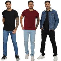 Kit 3 Calças Jeans Masculina Slim Skinny Básica Com Elastano