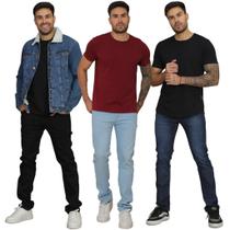 Kit 3 Calças Jeans Masculina Slim Skinny Básica Com Elastano