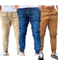 Kit 3 Calças Jeans Masculinas jogger Dia a Dia Varias Cores punho ajustavel