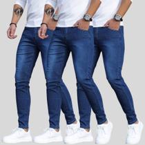 KIT 3 Calças Jeans Skinny Masculina com Elastano Lycra Confortável