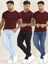 Kit 3 Calças Jeans Skinny Masculina Com Lycra A- 110/133/151 Kit 3 Calças Jeans Skinny Masculina Com Lycra A- 110/133/151