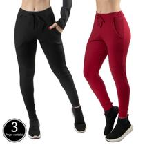 Kit 3 Calças Jogger Comfy Canelada Feminina Com Bolso Outono inverno