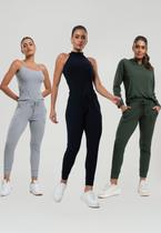 Kit 3 Calças Jogger Comfy Malha Canelada Preta, Verde e Mescla Salvatore Fashion