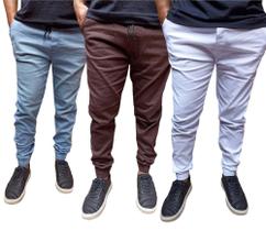 Kit 3 calças jogger jeans e sarja masculino com elastano a pronta entrega varias cores