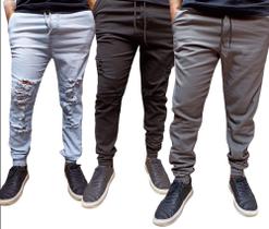 Kit 3 calças jogger jeans e sarja masculino com elastano a pronta entrega varias cores