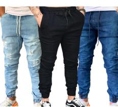 Kit 3 Calças Jogger Jeans e Sarja Várias Cores Masculina Linha Premium Slim Fit