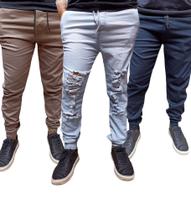 Kit 3 Calças Jogger jeans masculina elastano a pronta entrega produto de ótima qualidade lançamento Kit 3 Calças Jogger jeans masculina elastano a pronta entrega produto de ótima qualidade lançamento