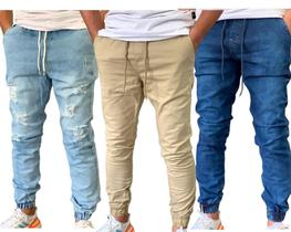 Kit 3 Calças Jogger Jeans Várias Cores e Sarja Masculina Linha Premium
