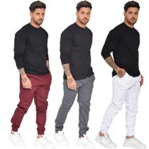 kit 3 calças jogger masculina c / elastico moda jeans e sarja a pronta entrega