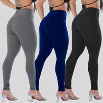 Kit 3 Calças Legging Feminina Suplex Academia Cintura Alta