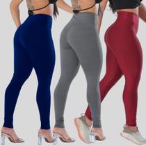 Kit 3 Calças Legging Feminina Suplex Academia Cintura Alta