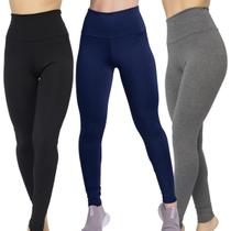 Kit 3 Calças Legging Fitness Poliamida Lisa Cintura Alta