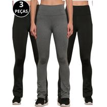 Kit 3 Calças Legging Flare Feminina Cintura Alta Lisa Sportiva