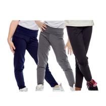 Kit 3 calças legging infantil lisa basica cintura alta suplex uniforme escola dia a dia passeio