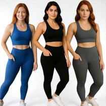 KIT 3 CALÇAS Legging LISA com BOLSO Leg Fitness Academia Corrida Cintura Alta 1059