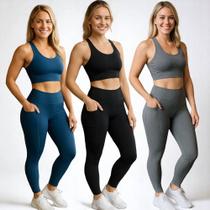 KIT 3 CALÇAS Legging LISA com BOLSO Leg Fitness Academia Corrida Cintura Alta 1059 KIT 3 CALÇAS Legging LISA com BOLSO Leg Fitness Academia Corrida Cintura Alta 1059
